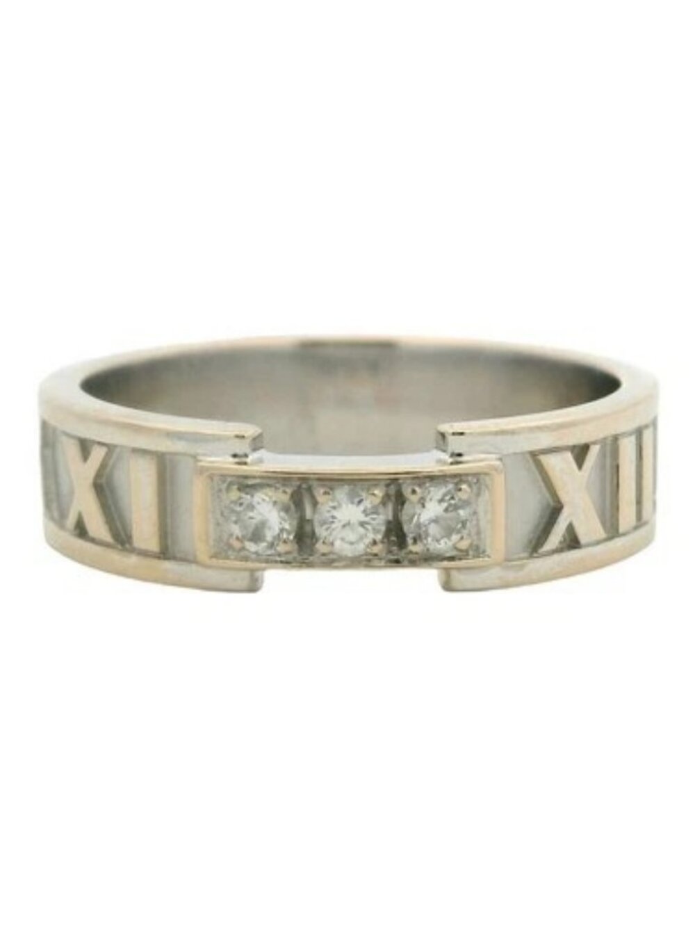 Retired Rare Tiffany & Co Atlas 3 Diamond 0.12ctw Roman Numeral Band Ring Sz 8.5